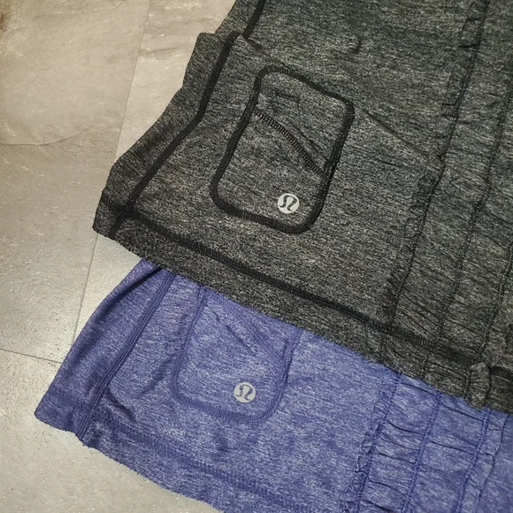 Bundle Of 2 Lululemon "Dash Tank II" Top. Heathered Black/Grey, Blue. Ruffled. 6 - Picture 3 of 9